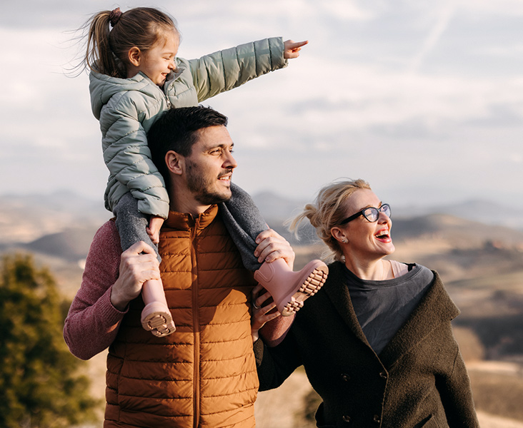 Family hiking outdoors.