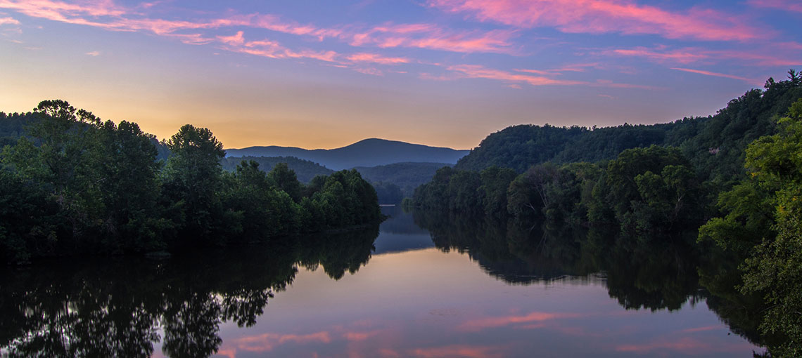 Mountains at dusk reflected in a lake